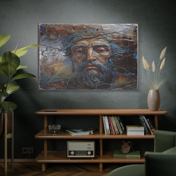 The Burden Bearer, Weathered Bearded Man Portrait, Matte Canvas Print, Portrait Canvas, Mood Wall, Rustic Art, Living Room Art.