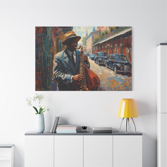 1940 New Orleans Jazz-Inspired Wall Art, Canvas Print, Vintage Music Decor, Home & Office Artwork, Gift for Jazz Lovers.
