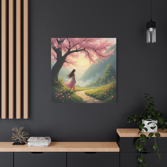 Cherry Blossom Canvas Wall Art: Dreamy Landscape, Spring Decor Size 36"X36"