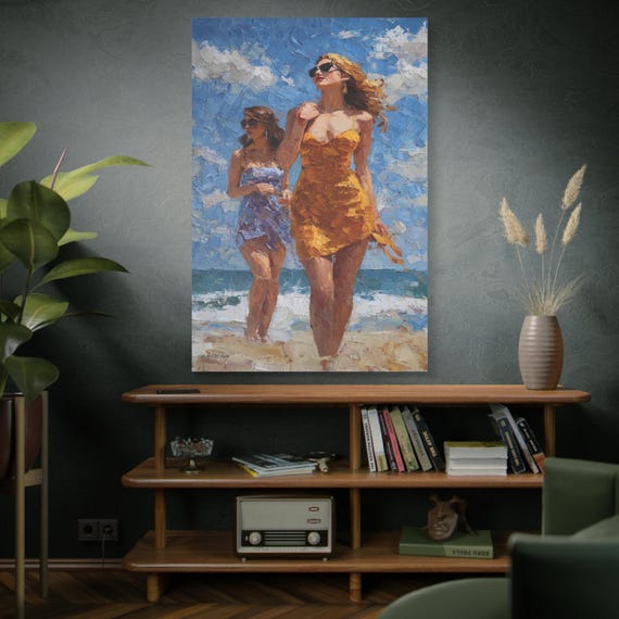 Figurative Beach Canvas Art, Sun-Drenched Summer Decor