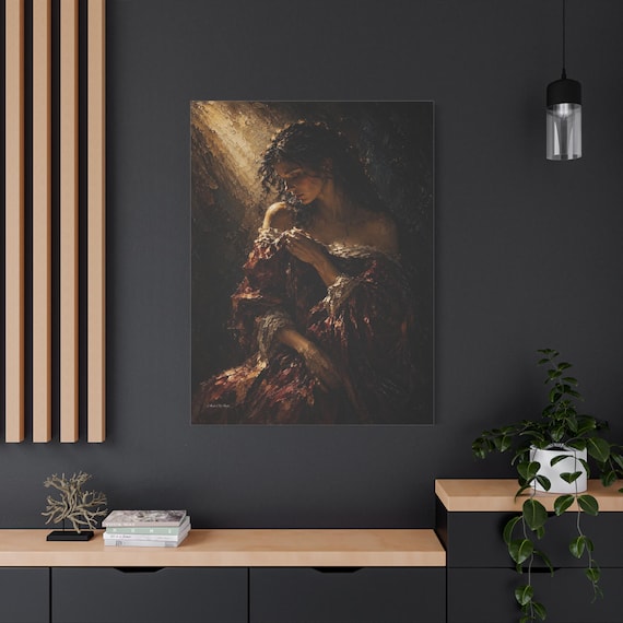 Moody Female Portrait Canvas Print - Dark Academia Wall Art - Heavy Impasto Romantic Print - Classical Woman Canvas - Vintage Chiaroscuro