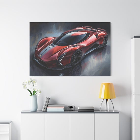 Red Sports Car Canvas Wall Art, Automotive Decor, Gift for Car Lovers, Modern Home Decoration, Art for Garage, Birthday Gift