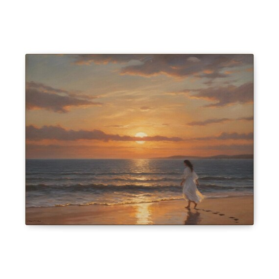 Sunset Beach Canvas Print: Coastal Ocean View, Inspirational Art