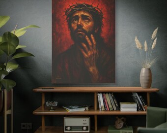 Agony, The Crimson Prayer, with Thorns portrait Canvas | Matte Stretched Canvas