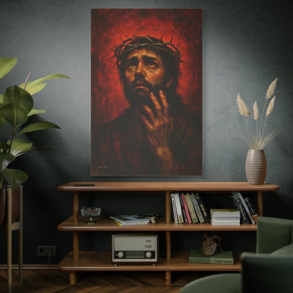 Agony, The Crimson Prayer, with Thorns portrait Canvas | Matte Stretched Canvas