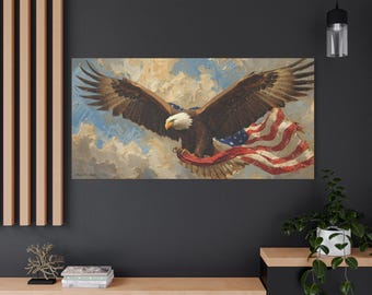 Alas de la Libertad, Arte mural en lienzo con águila, Decoración patriótica para el hogar, Ilustración con la bandera de EE. UU., Impresión en lienzo estirada, Decoración con águila americana