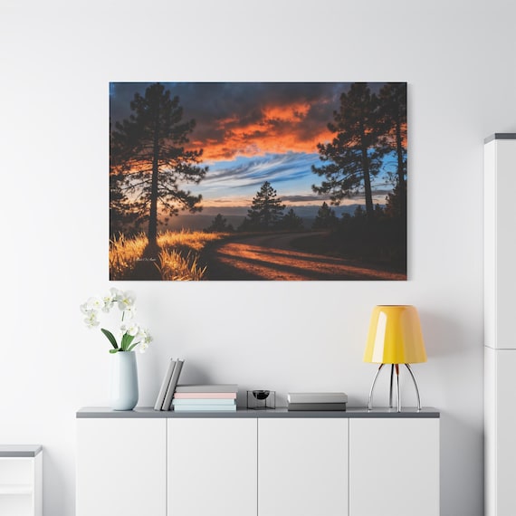 Canvas Art, Embers at the Pines' Edge, Nature Landscape Wall Decor, Home Art, Gift for Nature Lovers, Sunset Print