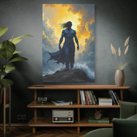 Stormforged Ascension, Ocean Warrior Canvas Print, Nautical Wall Art, Home Decor, Gift for Him, Fantasy Art, Coastal Decoration
