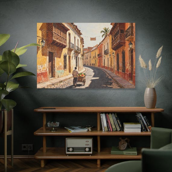 Colorful Street Scene Canvas Art Print - Latin American Architecture