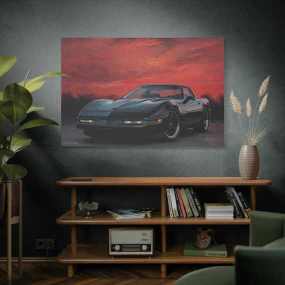 Sunset Machine, Vintage Car Canvas Wall Art, Corvett Car Decor, Automotive Artwork, Gift for Car Lovers, Stylish Home Decor