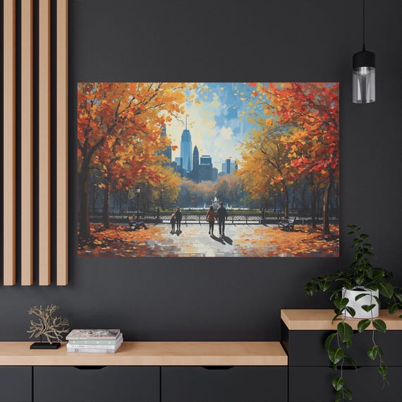 Autumn Cityscape Canvas Print: Modern Fall Home Decor