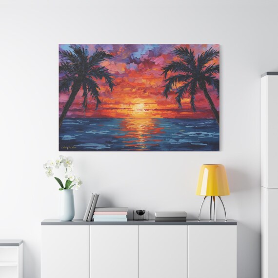 Key West Sunset Canvas Wall Art, Tropical Decor, Beach House Artwork, Living Room Accent, Gift for Nature Lovers, Home Aesthetic