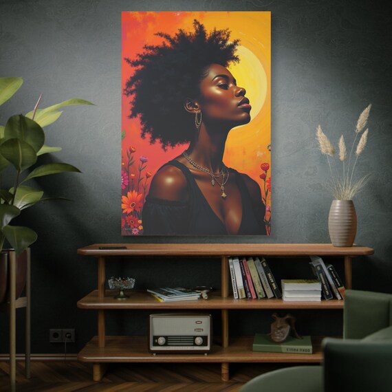 Solar Radiance, African American Woman Canvas print, Colorful Wall Decor, Home Aesthetic, Gift for Art Lovers, Boho Style.