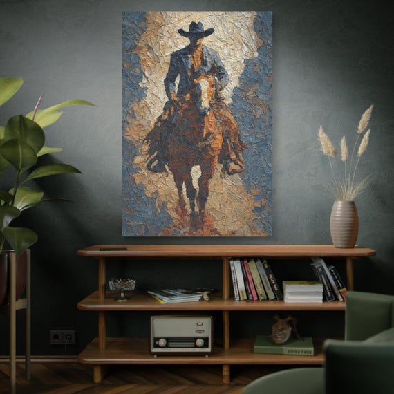 Shadow of the Trail,  Western Canvas Art Print, Horse Decor, Cowboy Wall Art, Unique Gift for Home, Country Style Living Room
