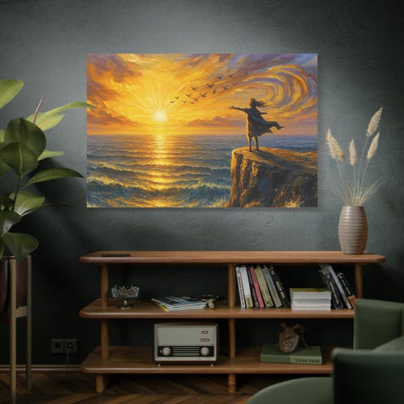 The First Breath of Freedom, Stretched Canvas Wall Art - Sunset Serenity, Inspirational Art for Home Decor, Gift for Art Lovers.