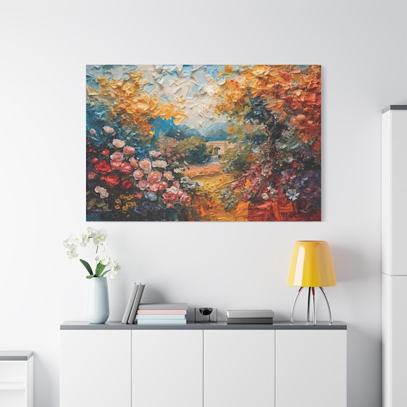 Colorful Dreamscape Canvas Print - Abstract Floral Garden Art - Impasto Style Fantasy Painting - Vibrant Nature Decor - Maximalist Wall Art