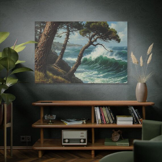Canvas Art, Pines in the Salt Wind, Coastal Wave, Ocean Wall Decor, Seascape Home Decor, Gift for Beach Lovers, Stretched Matte