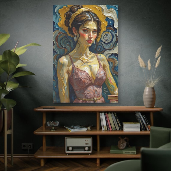 Lumina in Azure Swirl, Portrait of Woman Canvas Print | Matte Stretched Canvas