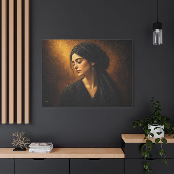 Moody Woman Portrait Canvas Print - Dark Academia Wall Art - Heavy Impasto Female Print - Romantic Renaissance Style - Elegant Home Decor