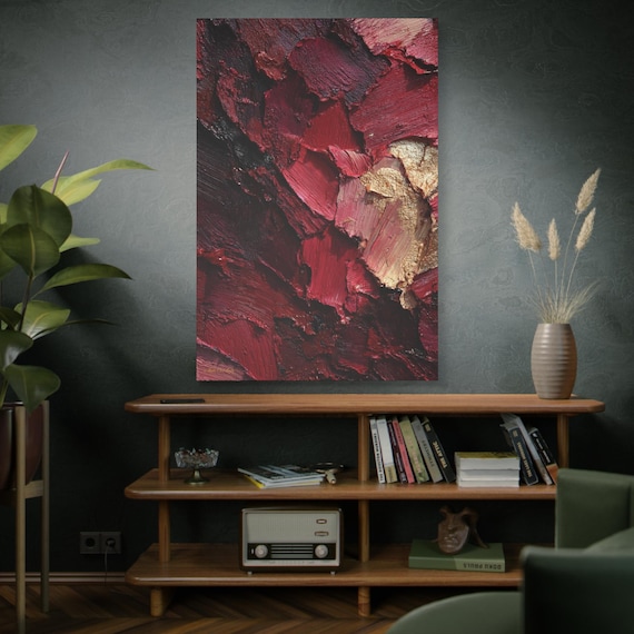 Canvas Wall Art, Abstract Impasto Texture Modern Red Gold Luxury Decor, Oversized Painting, Dramatic Home Decor, Matte Stretched Art, 1 25"