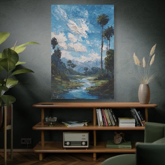 Impasto Oil Painting, Tropical Valley Landscape Canvas Wall Art