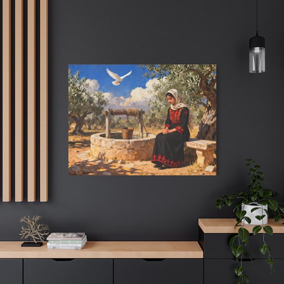 Vintage Lady by the Well Canvas Art: Elegant Home Decor (48"x36")