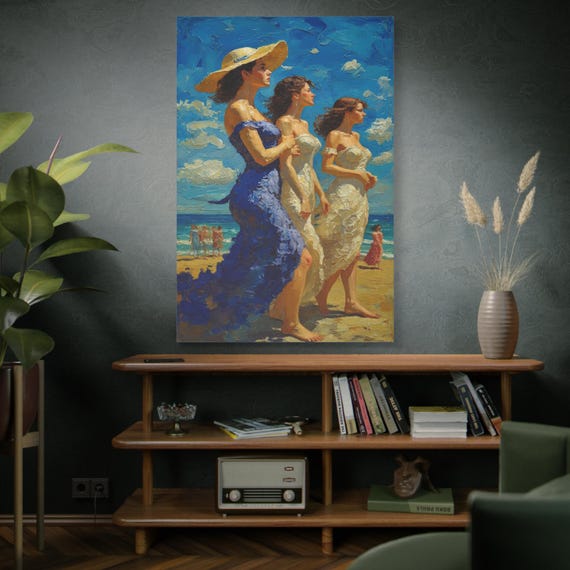 Beachside Canvas Art, Women in Blue, Coastal Decor