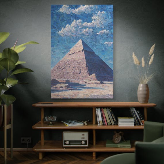Impasto of the Pharaoh,  Wall Art, Pyramid Landscape Painting, Home Decor, Modern Art, Gift for Travelers, Bohemian Decor, Unique Wall Decor
