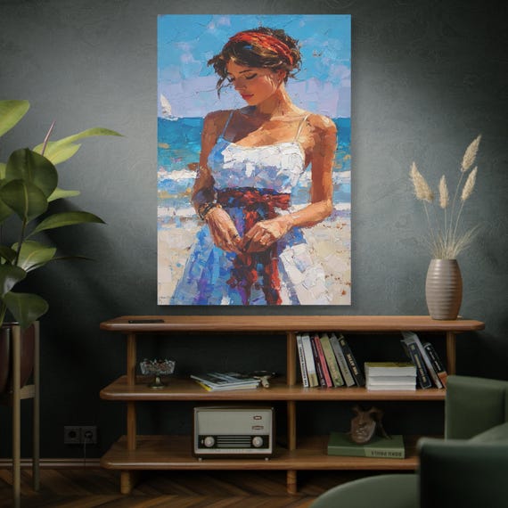 Impressionistic Beach Woman Canvas Print, Riviera Art