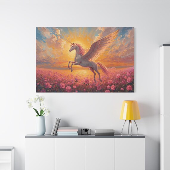 Whimsical Unicorn Wall Art Canvas Print, Magical Decor for Kids' Rooms, Enchanted Gifts, Fantasy Nursery, Colorful Home Decor
