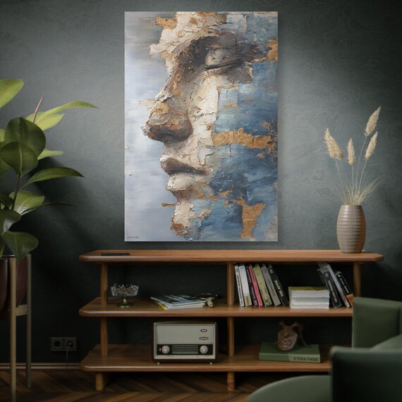Gilded Palimpsest, Artistic Wall Art Canvas Print, Abstract Face Decor, Home Decor, Gift for Art Lovers, Meditation Room Decoration.