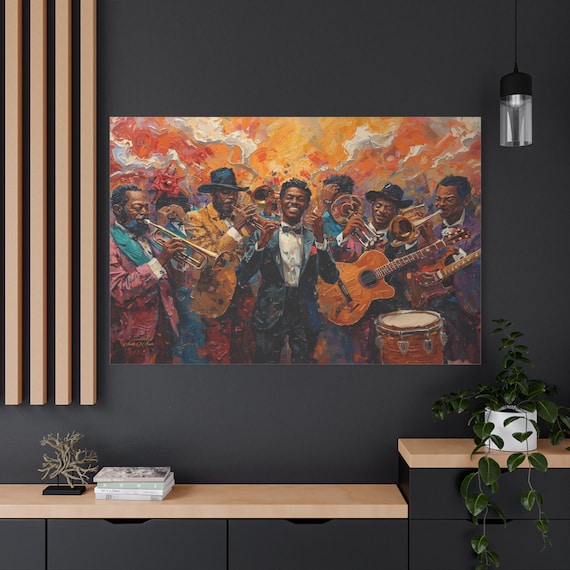 Salsa Band Canvas Print - Latin Musicians - Impasto Style Music Wall Art - Colorful Orchestra Painting - Musician & Trumpet Player Gift