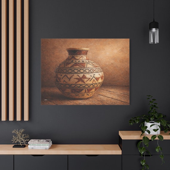 Southwestern Pottery Canvas Print - Earth Tone Wall Art - Impasto Desert Decor - Terracotta Vase Canvas - Rustic Boho Still Life Art
