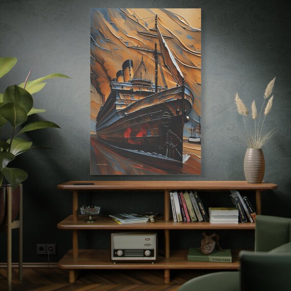 Voyage of the Sunken King, Ocean Liner Painting Matte Canvas Print, Titanic Wall Art, Industrial Wall Art, Liner Art, Nautical Home Decor.