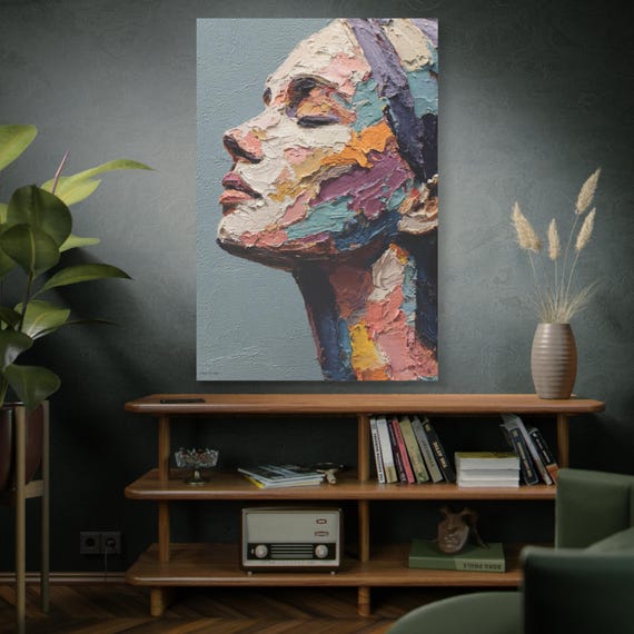 Abstract Expressionist Portrait, Textured Impasto Canvas Art