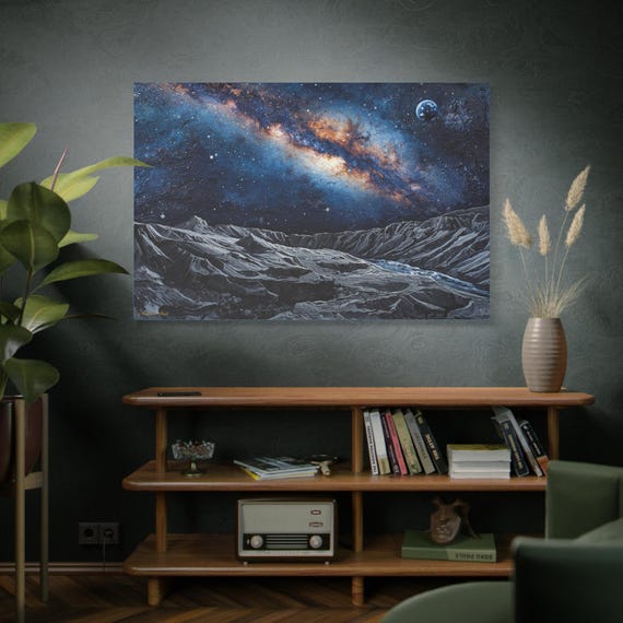 Rivers Beneath the Milky Way, Landscape Canvas Art, Cosmic Wall Decor, Starry Night Print, Science Fiction Art, Astronomy Home Decoration