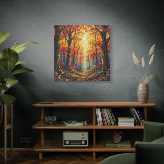 Sunlit Path Through the Autumn Grove, Autumn Forest Canvas | Stretched Matte Wall Art 1.25"