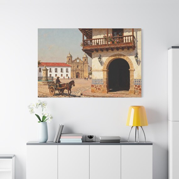 Colonial Town Square Canvas Print: Vintage Rustic Wall Art
