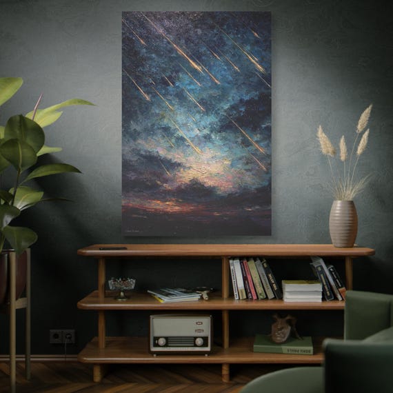 Meteor Shower Canvas Art Print, Abstract Night Sky Decor
