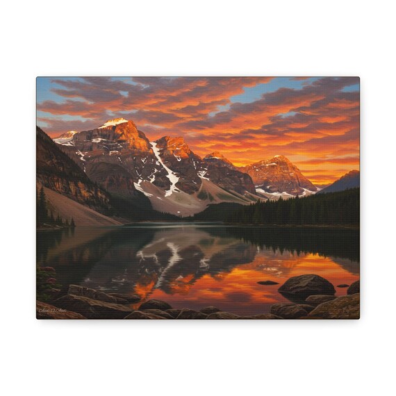 Sunset Mountain Lake Canvas Art: Nature Landscape Wall Decor