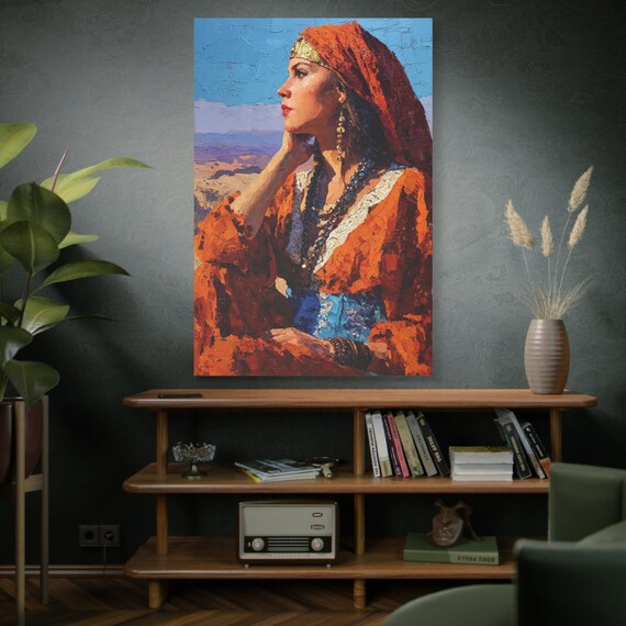 Bohemian Wall Decor Canvas, She Who Listen to the Horizon, Home Decor Gift, Ethnic Artwork