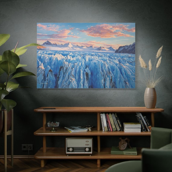 Patagonian Ice Flow, Glacier Ice Field Matte Canvas Print, Landscape Art, Glacier Art, Mountain Decor, Nature Canvas, Scenic Print.