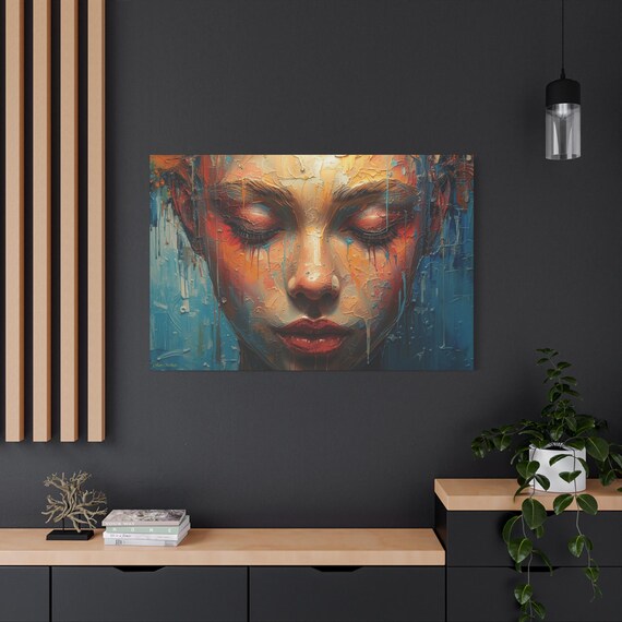 Chromatic Reverie, Stretched Canvas Artwork, Abstract Portrait, Home Decor, Gift for Art Lovers, Unique Art Piece, Canvas Print
