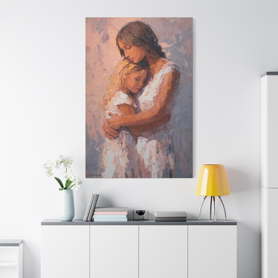Quiet Shelter, Emotional Family Canvas Wall Art, Mother Daughter Bonding Decor, Heartfelt Gift, Home Decoration, Art for Living Room