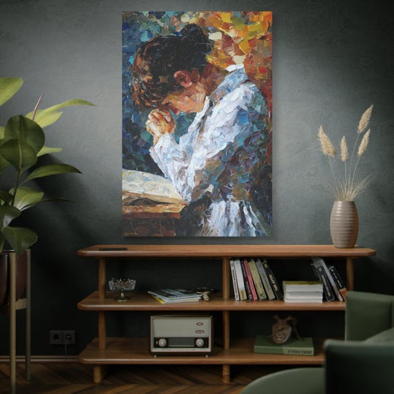 Canvas Print, Prayer of Color, Praying Woman, Spiritual Art Decor, Inspirational Wall Art, Gift for Prayer, Matte Canvas, Stretched, 1 25",