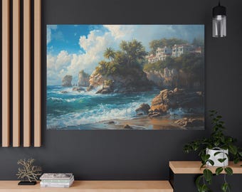 Canvastavla Cliffs of Solace: Fridfull kuststrand heminredning