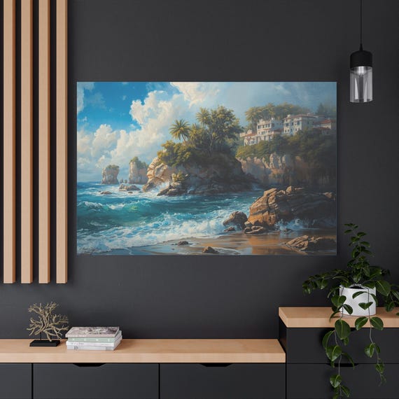 Cliffs of Solace Canvas Print: Serene Coastal Beach Home Decor