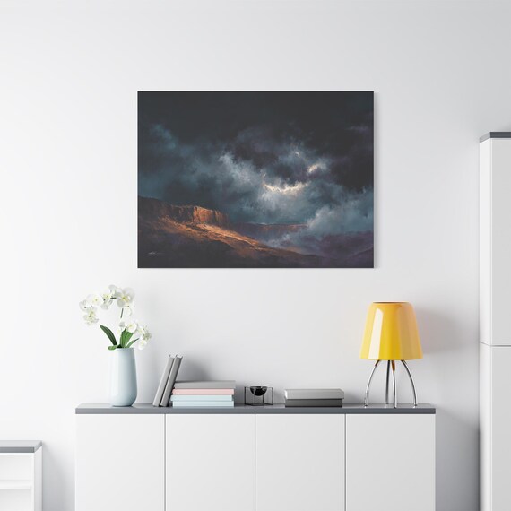 Moody Desert Storm Canvas Print - Atmospheric Landscape Art - Western Home Decor - Dramatic Cloud Canvas - Rustic Canyon Cliff Wall Art