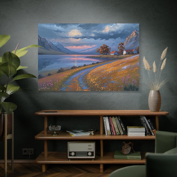 Twilight on the Fjord,  Lakeside Landscape Canvas, Lake Wall Art, Bedroom Canvas, Cozy Decor, Cottage Decor.