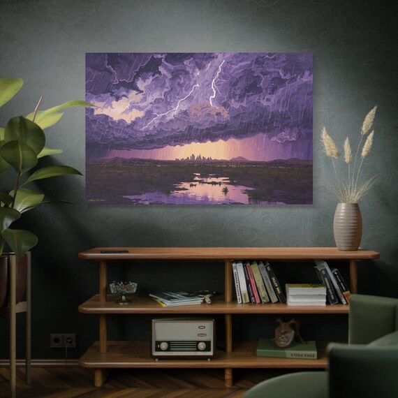 Canvas Print, Dramatic Landscape Wall Art, Abstract Decor for Home Office, Nature Stormy Sky, Monsoon Scene, Matte Stretched 25" Canvas